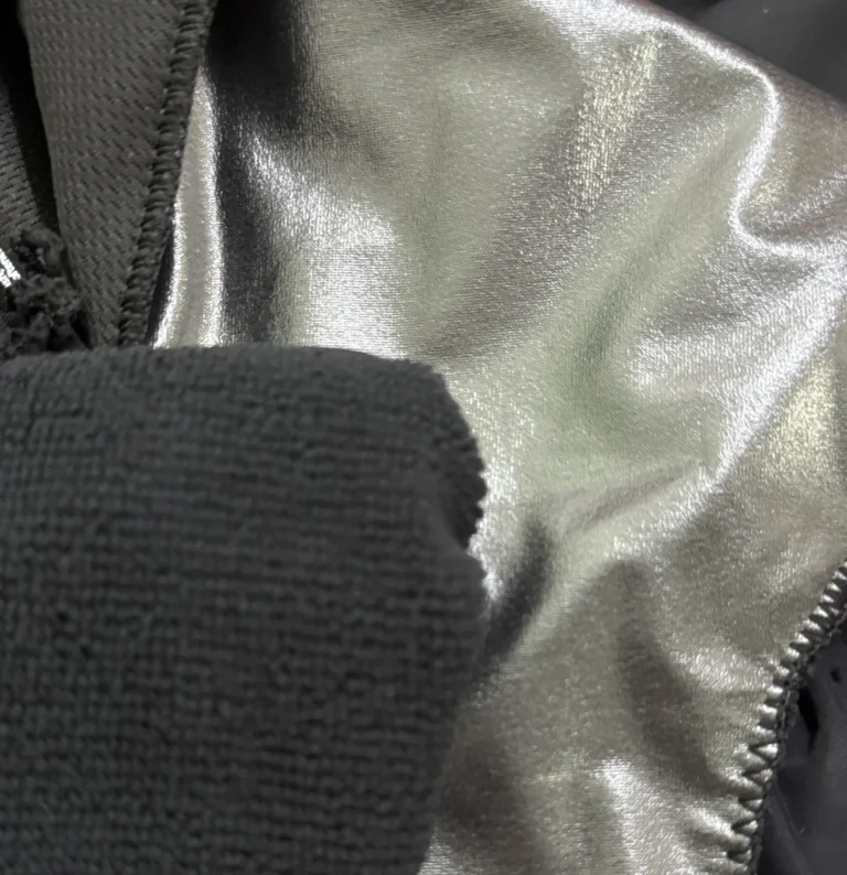 Close-up of supplied gusset material and construction layers